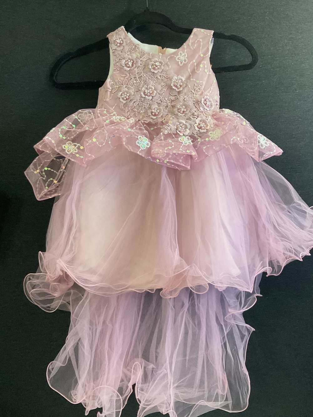 Pink Floral Embellished Tulle Hi-Low Party Dress